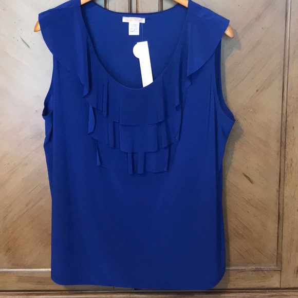 Claudia Richards Tops - Blue ruffle neck sleeveless top. NWT.